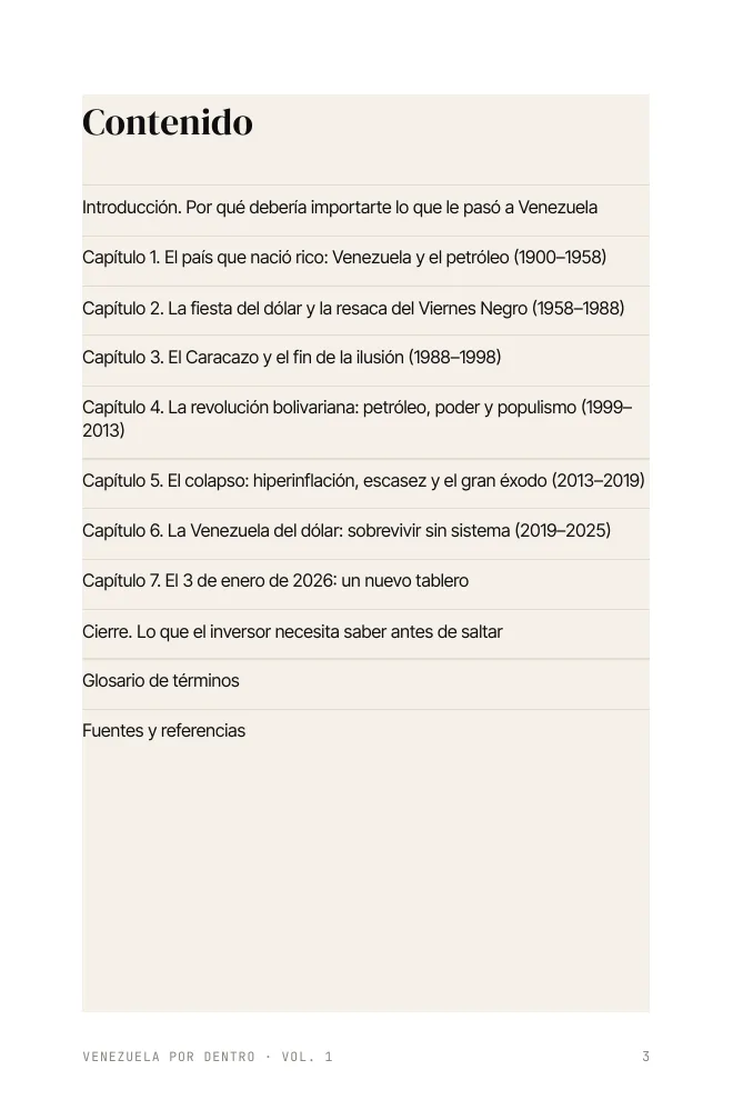 Página real de contenido del Vol. 1 con la lista de capítulos